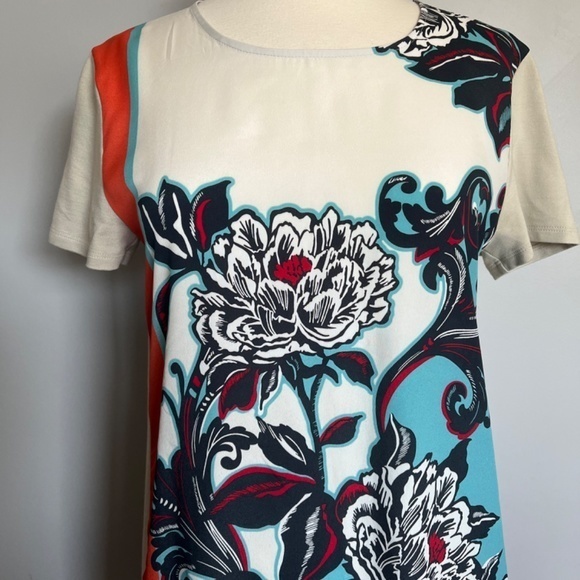 Sportmax Code Sheath Floral Scarf Roses Casual T-shirt Mini Colorblock‎ Dress - Picture 2 of 9